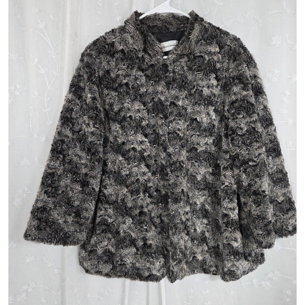 Alfred Dunner Dark Faux Fur One Button Lined‎ Jacket Shawl Vibe Pockets 16
